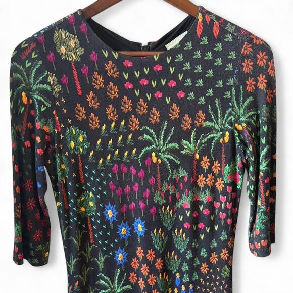 Farm Rio Fruit Garden Jersey Bodycon Midi Dress Black Multicolor Size Small - Picture 2 of 7